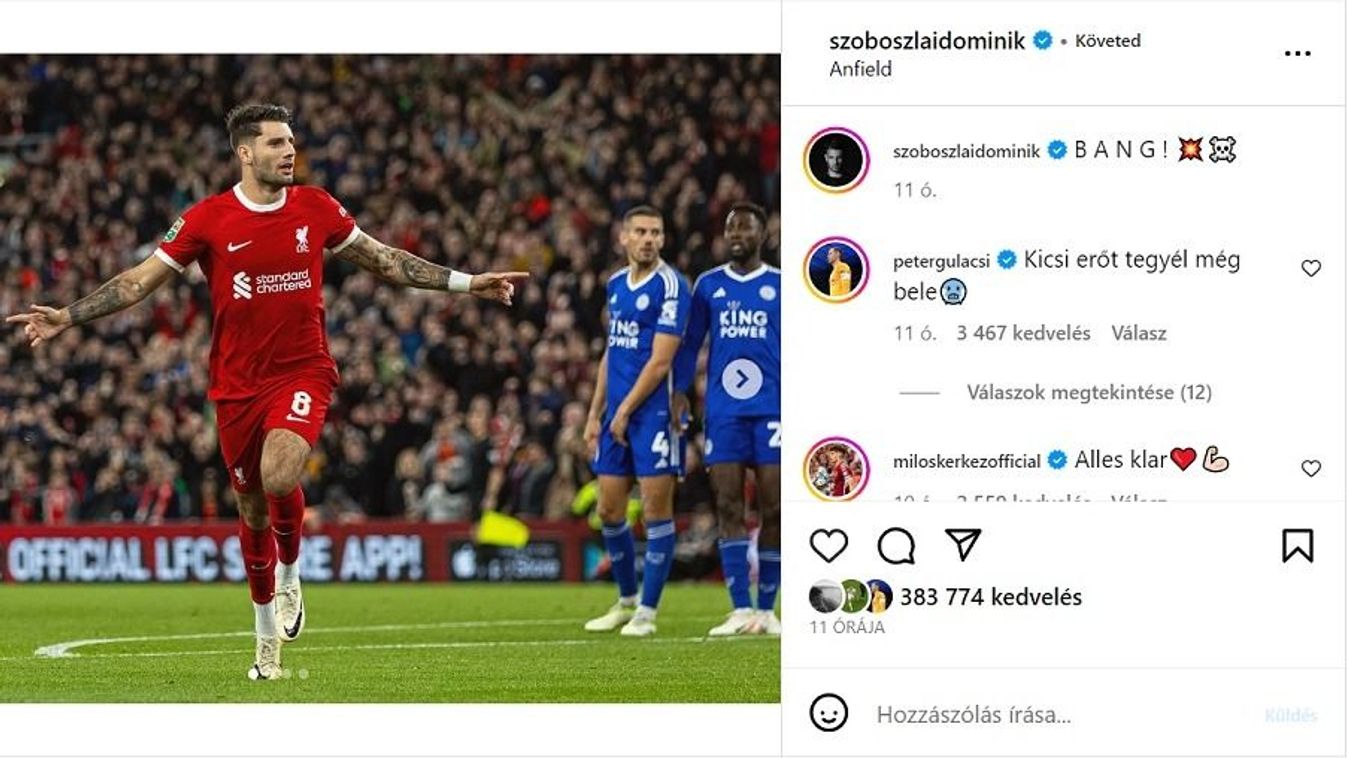 Szoboszlai Dominik Instagram-bejegyzése a Leicester City elleni FA-kupa mérkőzésen lőtt gólját követően