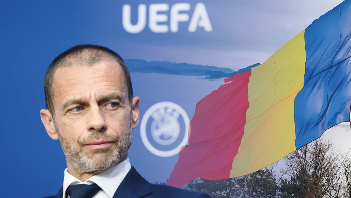 Nyon, 2022. április 7.
Aleksander Ceferin, az Európai Labdarúgó-szövetség, az UEFA elnöke a szervezet felügyelőbizottsági ülését követő sajtótájékoztatón az UEFA nyoni székházában 2022. április 7-én,  meg Románia nemzeti lobogója.
MTI/EPA/Keystone