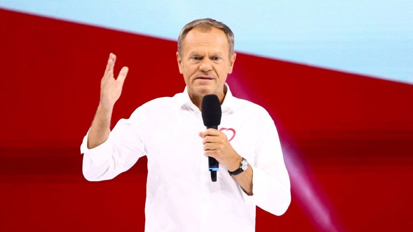 Donald Tusk, the leader of Civic Platform (PO) party speaks during Civic Coalition convention in Arena Jaskolka in Tarnow, Poland.
