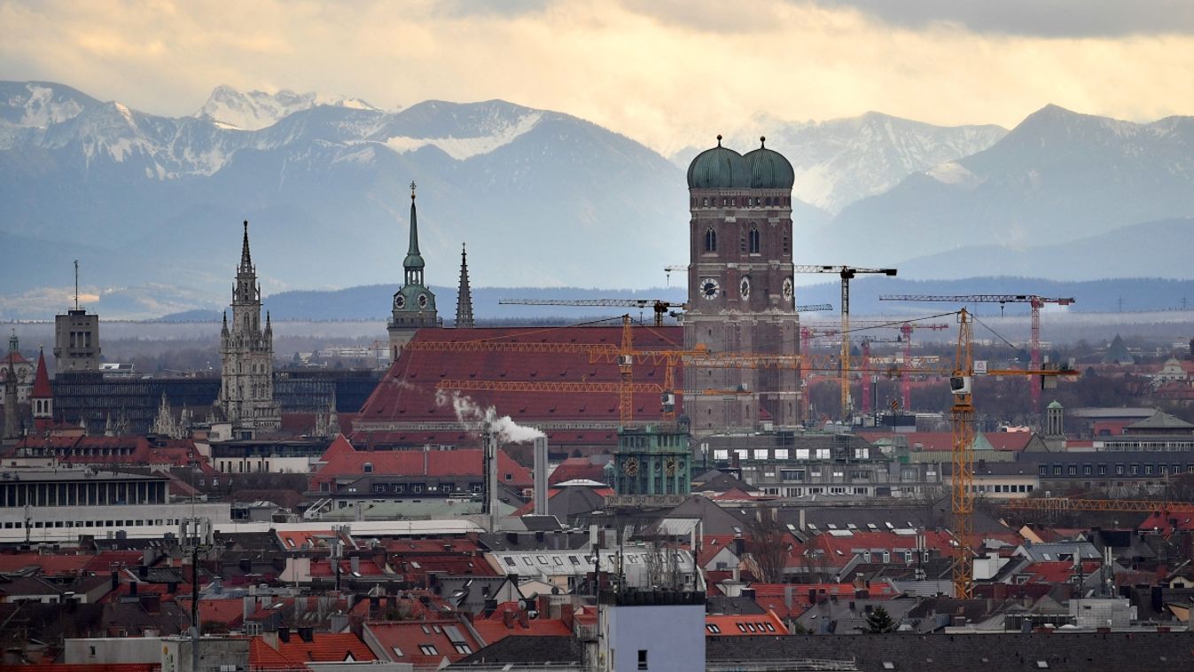 City of Muenchen, skyline with Alps.