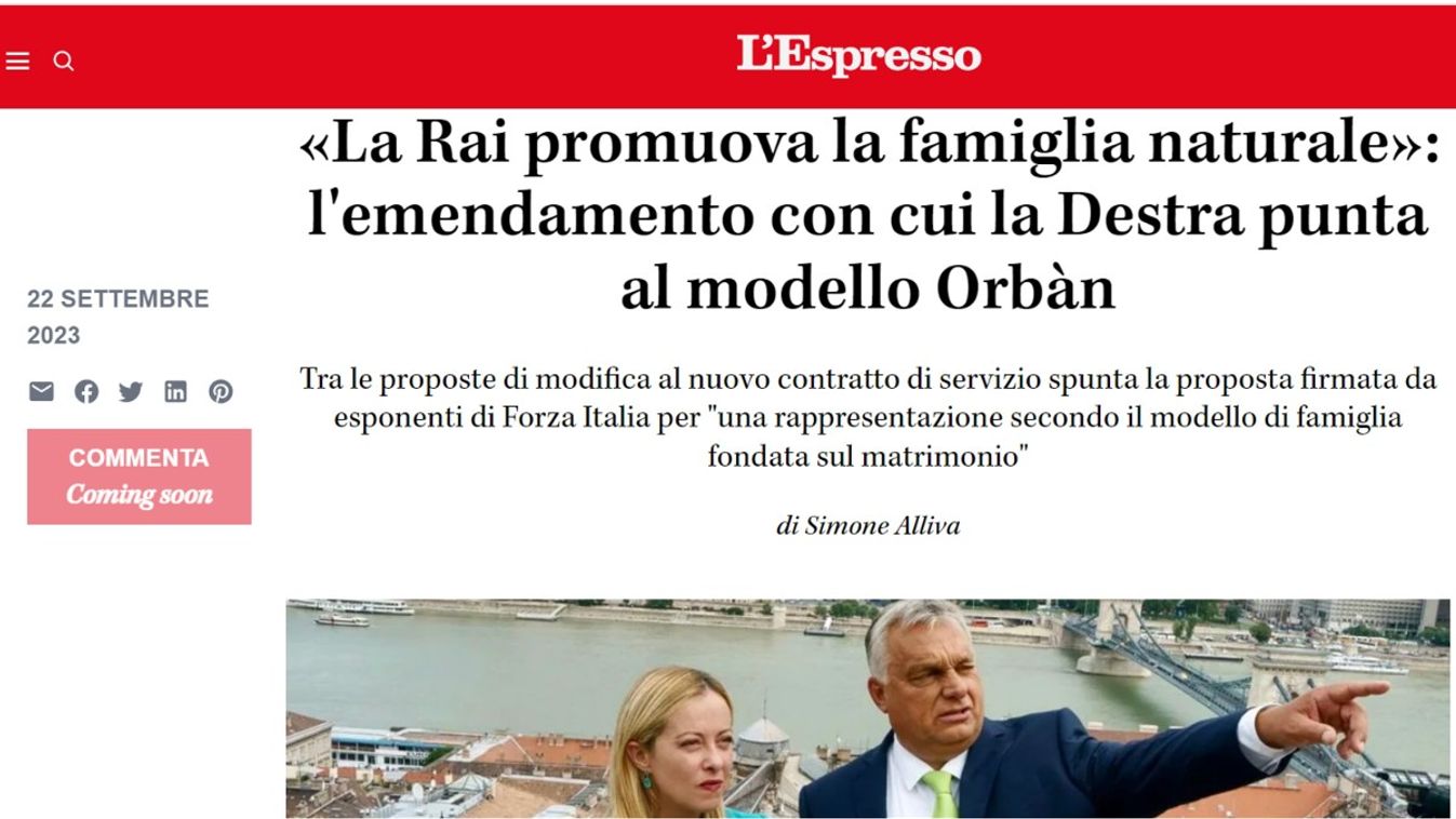 Meloni és Orbán a Karmelitában a L'Espresso cjmlapján