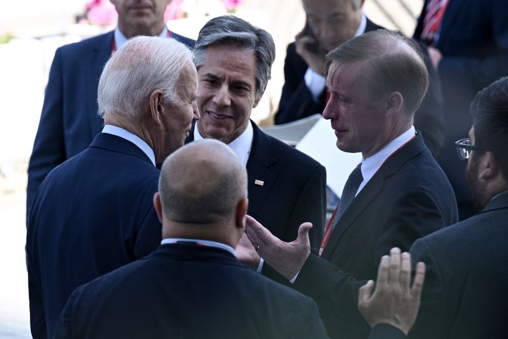 Joe Biden, Antony Blinken és Jake Sullivan a G7-csúcson Hirosimában