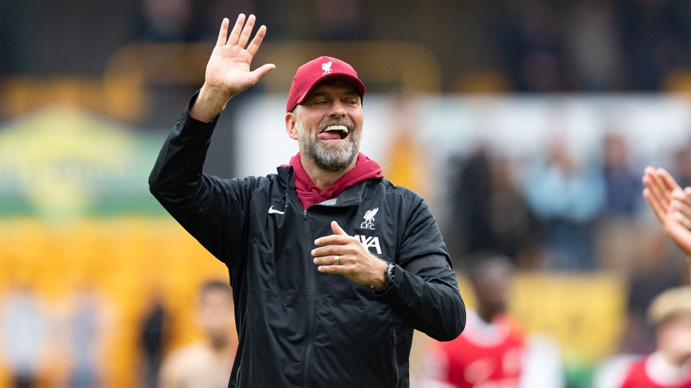 Jurgen Klopp, manager of Liverpool applauds the fans after the Premier League match between Wolverhampton Wanderers and Liverpool at Molineux, Wolverhampton on Saturday 16th September 2023.