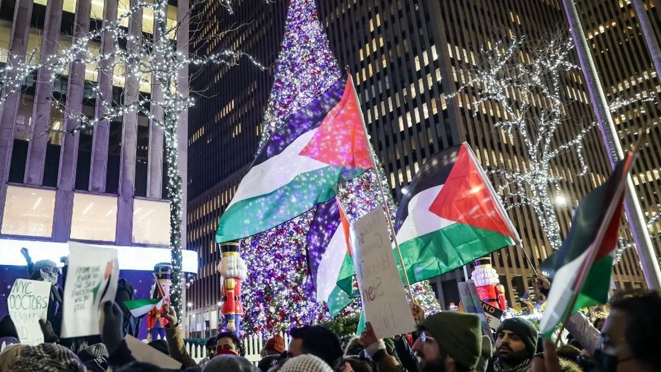 Pro-Palestinians protest Rockefeller Center Christmas tree lighting in NYC