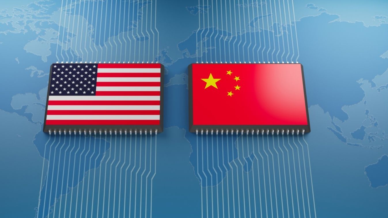 Flag,Of,Usa,And,China,On,A,Processor,,Cpu,Microchip