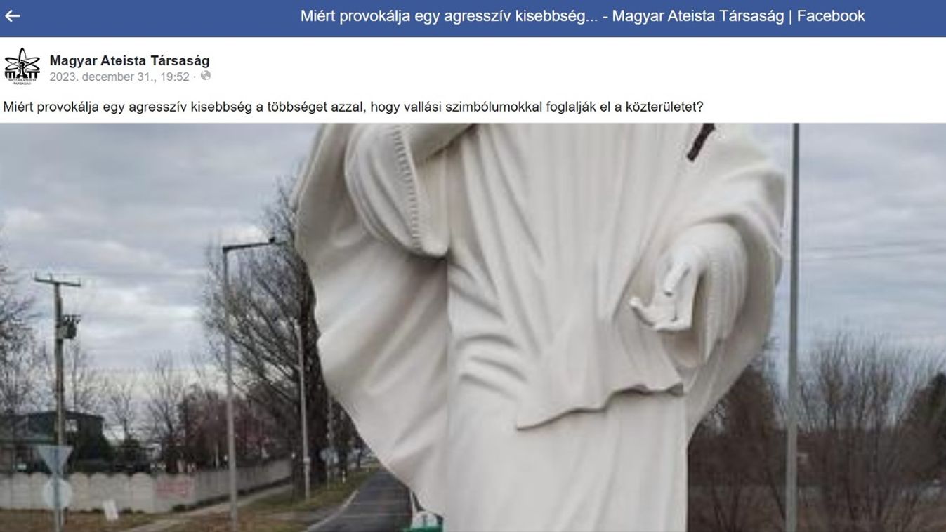 A Magyar Ateista Társaság reakciója a dunavecsei Mária-szóbor újbóli megrongálására