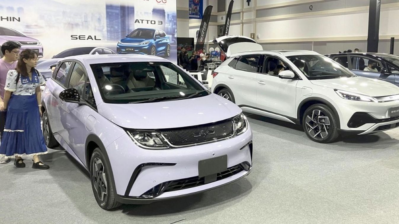 BYD Auto puts exhibition space during a trade fair for EV (electric vehicle) in Bangkok, Thailand on October 26, 2023.