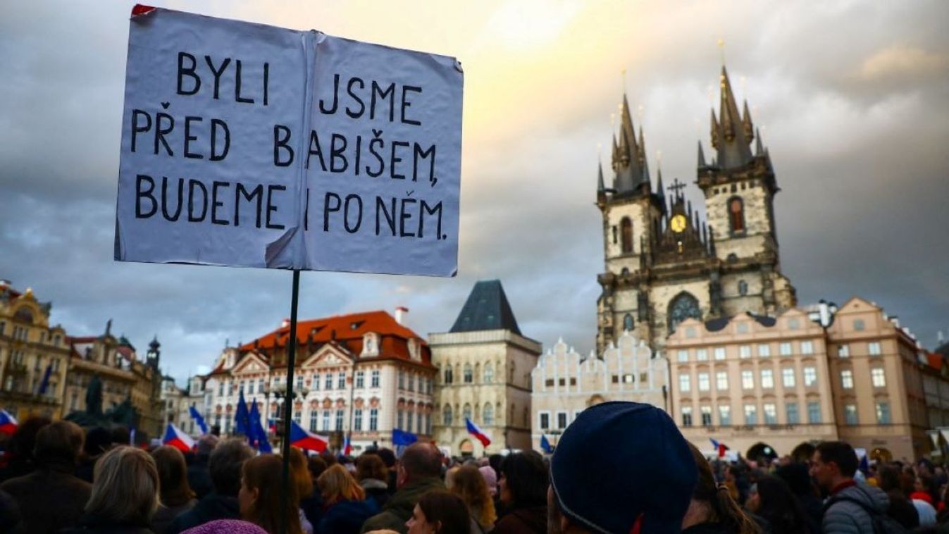 People demonstrate in defense of democratic institutions on Sunday, March 1st, 2020, in Prague, Czech Republic.