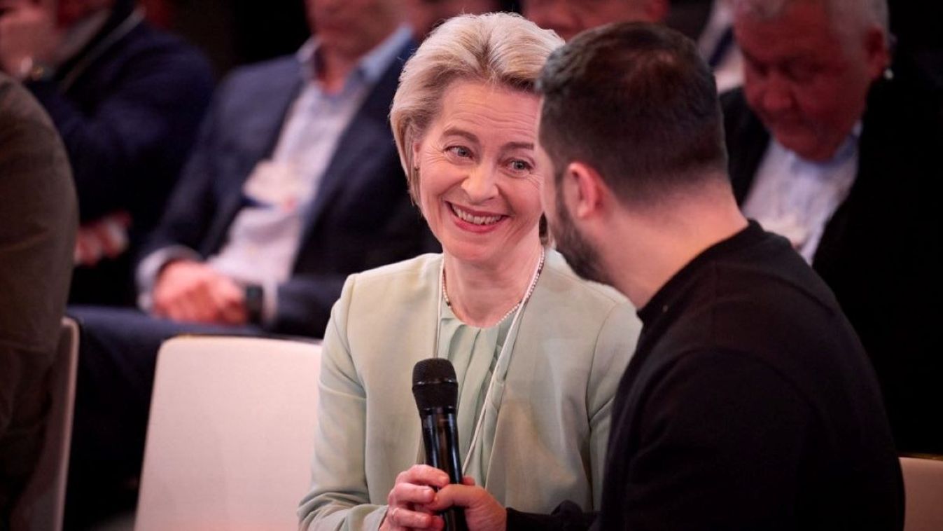 Ukrainian President Volodymyr Zelenskyy (R) speaks with President of EU Comission Ursula von der Leyen (R) during a bilateral meeting as part of the annual meeting of the World Economic Forum in Davos, Switerland on January 16, 2024.
