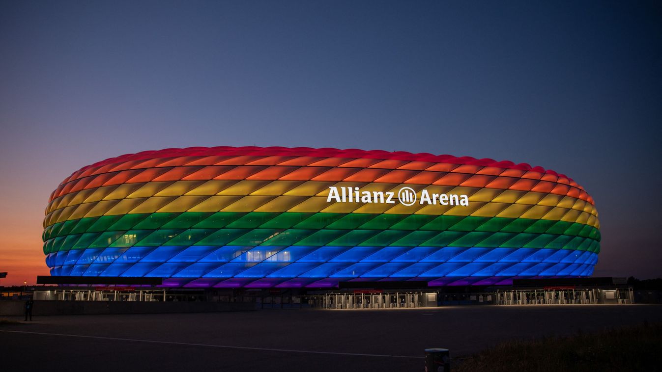 24 June 2023, Bavaria, Munich: Allianz Arena lights up in rainbow colors for Christopher Street Day in Munich. Photo: Christian Kolbert/dpa (Photo by Christian Kolbert / DPA / dpa Picture-Alliance via AFP)
