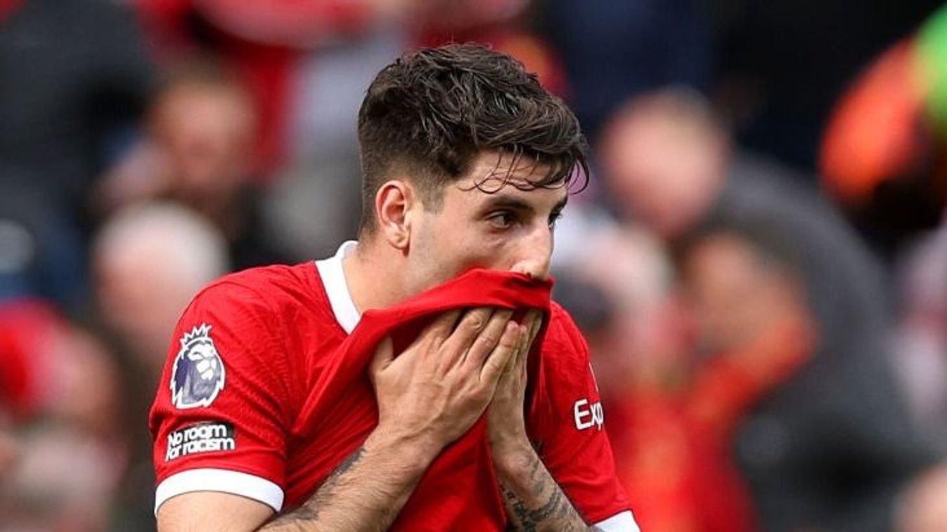 LIVERPOOL, ENGLAND - APRIL 14: Dominik Szoboszlai of Liverpool looks dejected after the team's defeat in the Premier League match between Liverpool FC and Crystal Palace at Anfield on April 14, 2024 in Liverpool, England. (Photo by Michael Steele/Getty Images)