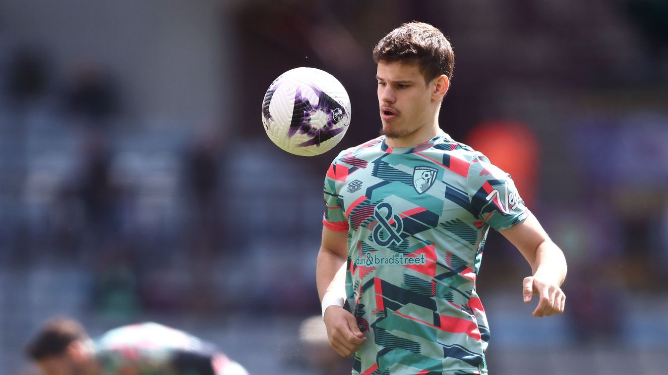 BIRMINGHAM, ENGLAND - APRIL 21: Milos Kerkez of AFC Bournemouth warms up prior to the Premier League match between Aston Villa and AFC Bournemouth at Villa Park on April 21, 2024 in Birmingham, England. 