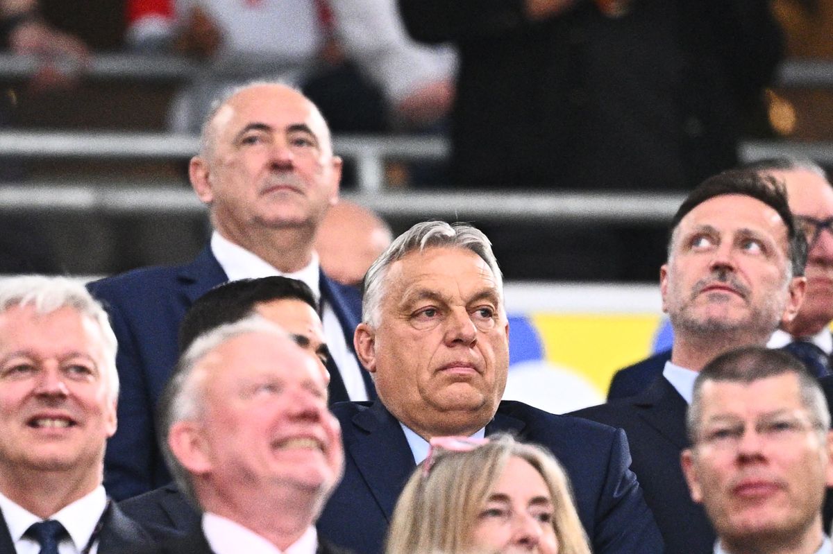 14 June 2024, Bavaria, Munich: Soccer: UEFA Euro 2024, European Championship, Germany - Scotland, preliminary round, Group A, match day 1, Munich Football Arena, Hungarian Prime Minister Viktor Orban (M) before the match. 