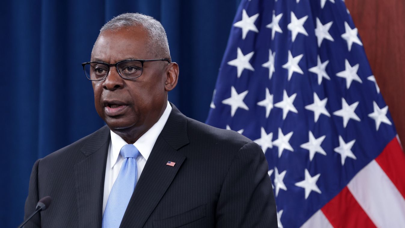 Secretary Of Defense Lloyd Austin And General Charles Q. Brown Jr. Hold Joint Press Briefing At The Pentagon