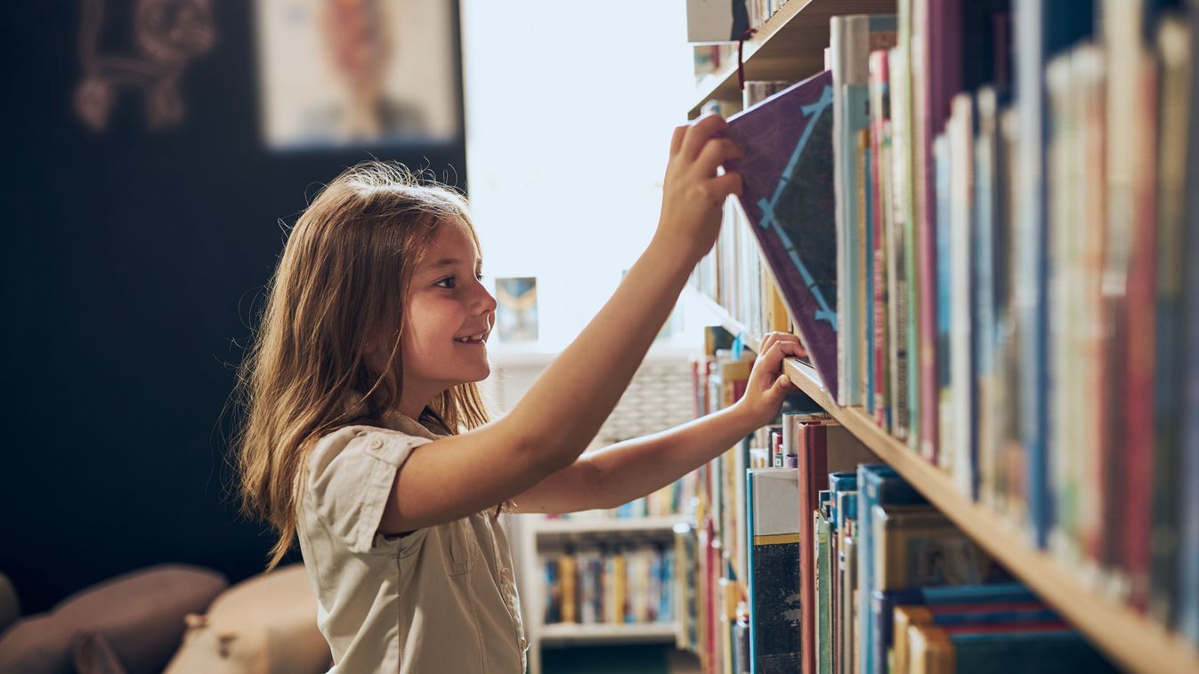 Schoolgirl,Choosing,Book,In,School,Library.,Smart,Girl,Selecting,Literature
