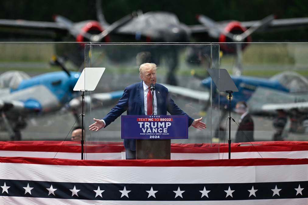 Ex-president Donald Trump speaks on national security at a campaign event