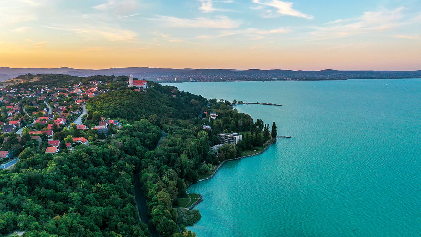 Aerial,View,Of,Tihany,Abbey,Before,Sunset,A,At,Lake