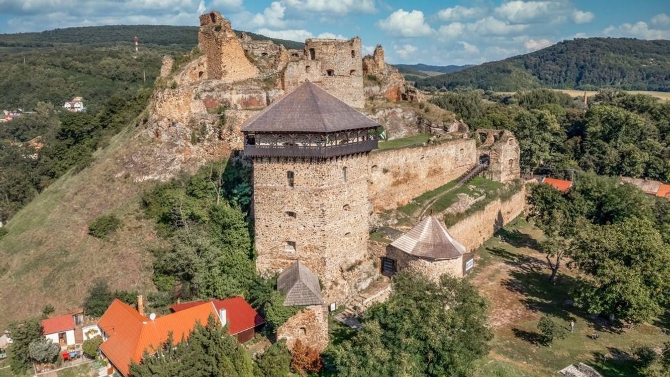 Aerial,View,Of,Partially,Restored,Medieval,Filakovo,Fulek,Castle,In