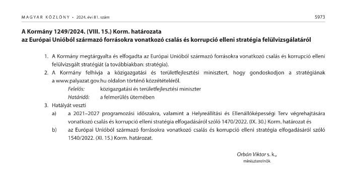 Csalás és korrupcióellenes dtratégia, közlöny, határozat

Forrás: https://magyarkozlony.hu/dokumentumok/e017678886ac61b8b38f72a16ddb04776014f394/megtekintes