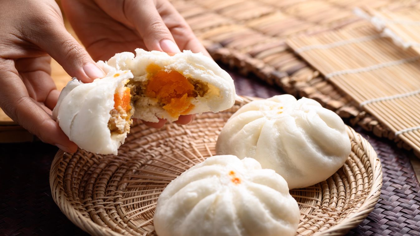 Steamed buns stuffed with minced pork and salted egg