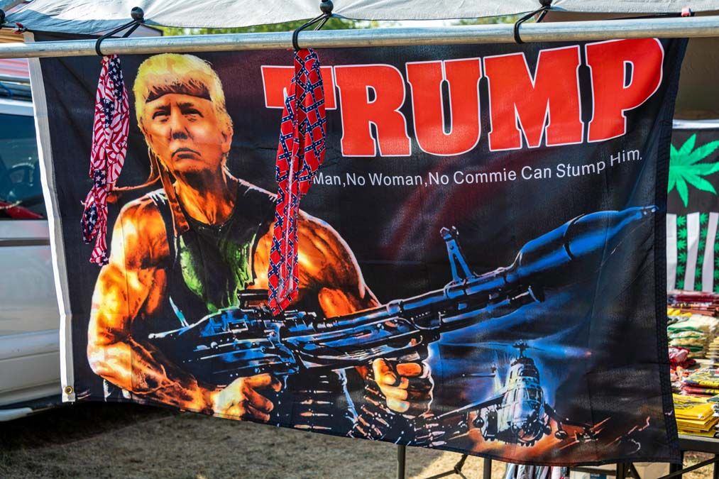 Chambersburg,Pennsylvania,Usa,9-21-2019,Donald,Trump,As,Rambo,Banner,For