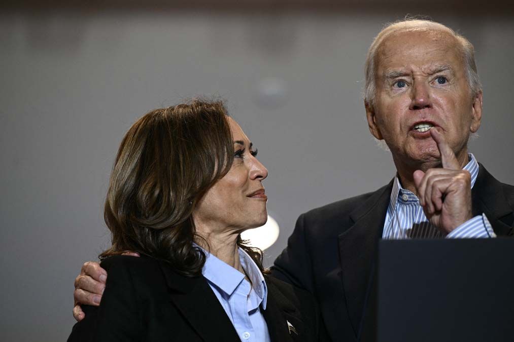 Democratic candidate VP Kamala Harris and President Joe Biden hold a campaign event