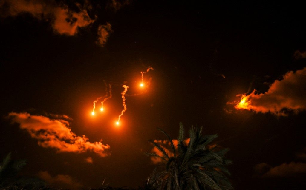 Lighting flares over Netzarim Corridor in the Gaza Strip