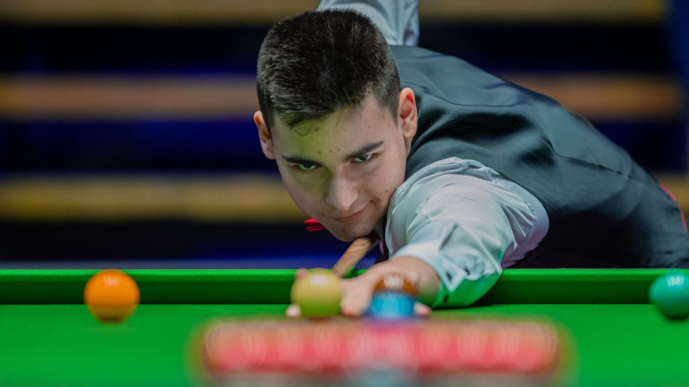 The Hungarian Revesz Bulcsu plays a shots during the OMV VI. Hungarian Snooker Gala at Gerevich Aladar National Sports Hall on March 4, 2023 in Budapest, Hungary. 