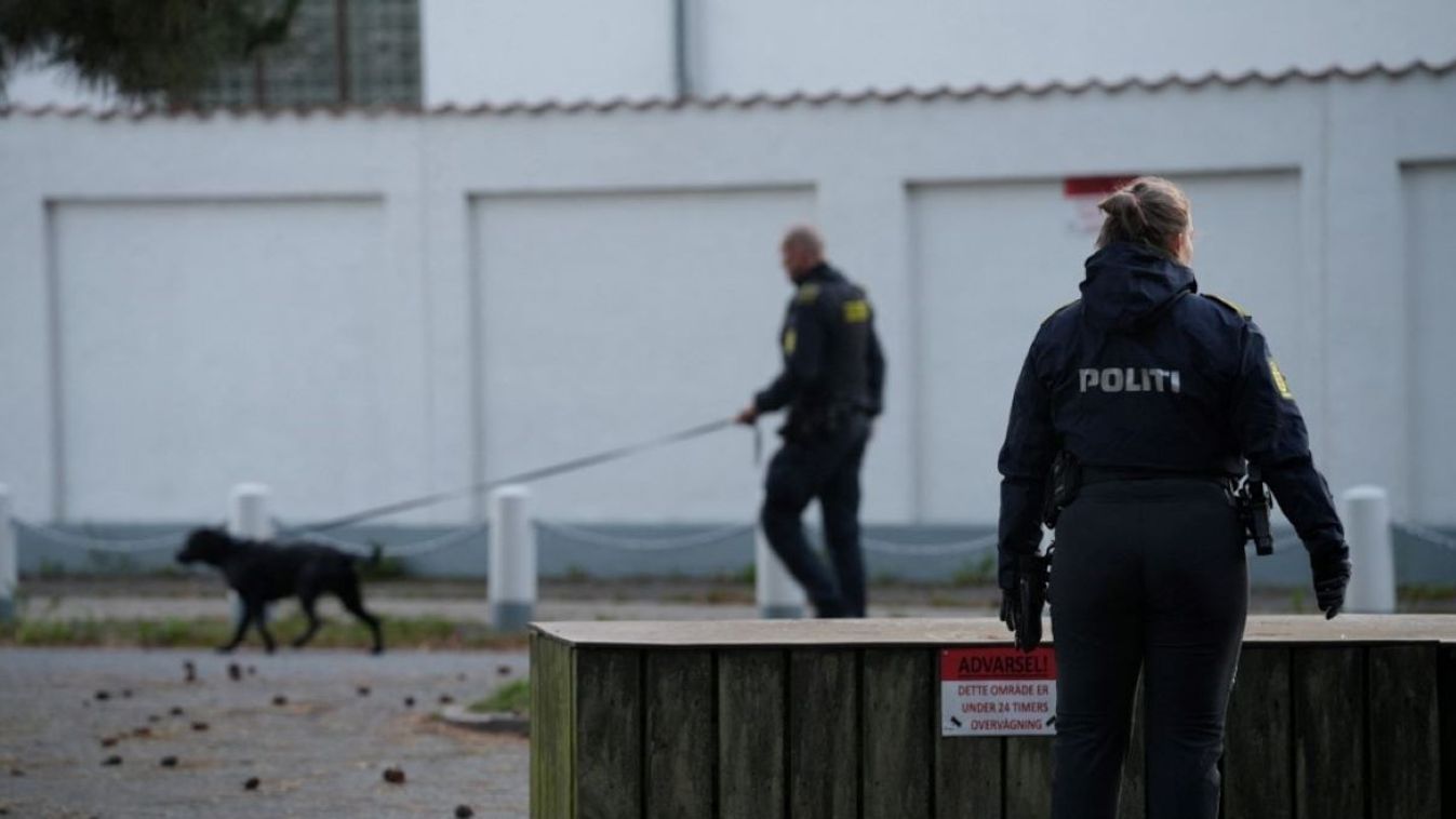 Police officers are seen securing an area near the Israeli embassy in Copenhagen, on October 2, 2024. Danish police said on Wednesday they were investigating two blasts that went off in an area near the Israeli embassy in the capital.