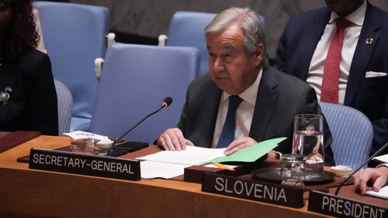 UN Secretary General Antonio Guterres speaks at the UN Security Council meeting on the situation in the Middle East at the United Nations on September 27, 2024 in New York.