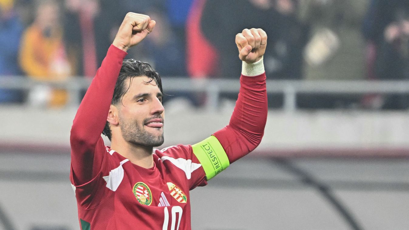 Hungary's midfielder #10 Dominik Szoboszlai celebrates scoring the 1-1 goal from the penalty spot during the UEFA Nations League Group A3 football match Hungary vs Germany at the Puskas Arena in Budapest, Hungary, on November 19, 2024. 