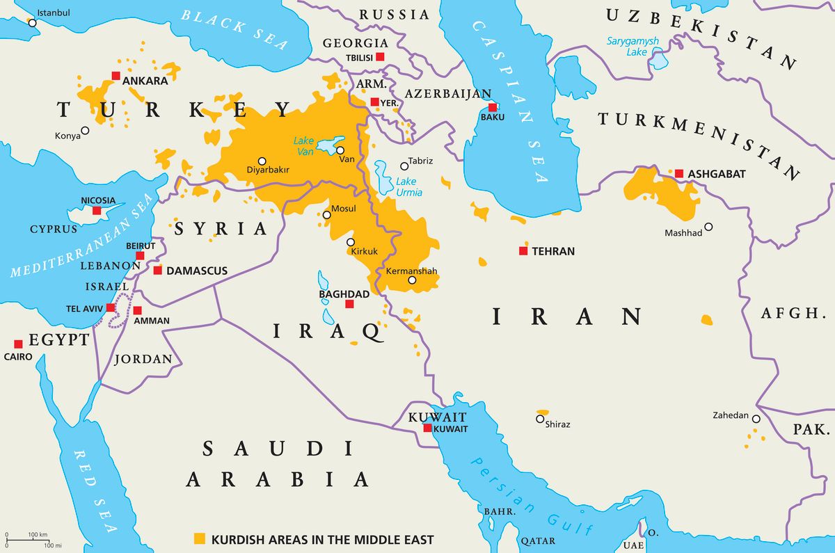 Kurd területek a Közel-Keleten.