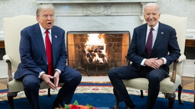 US President Joe Biden meets with US President-elect Donald Trump in the Oval Office of the White House in Washington, DC, on November 13, 2024.