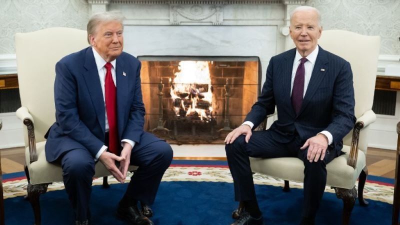 US President Joe Biden meets with US President-elect Donald Trump in the Oval Office of the White House in Washington, DC, on November 13, 2024.