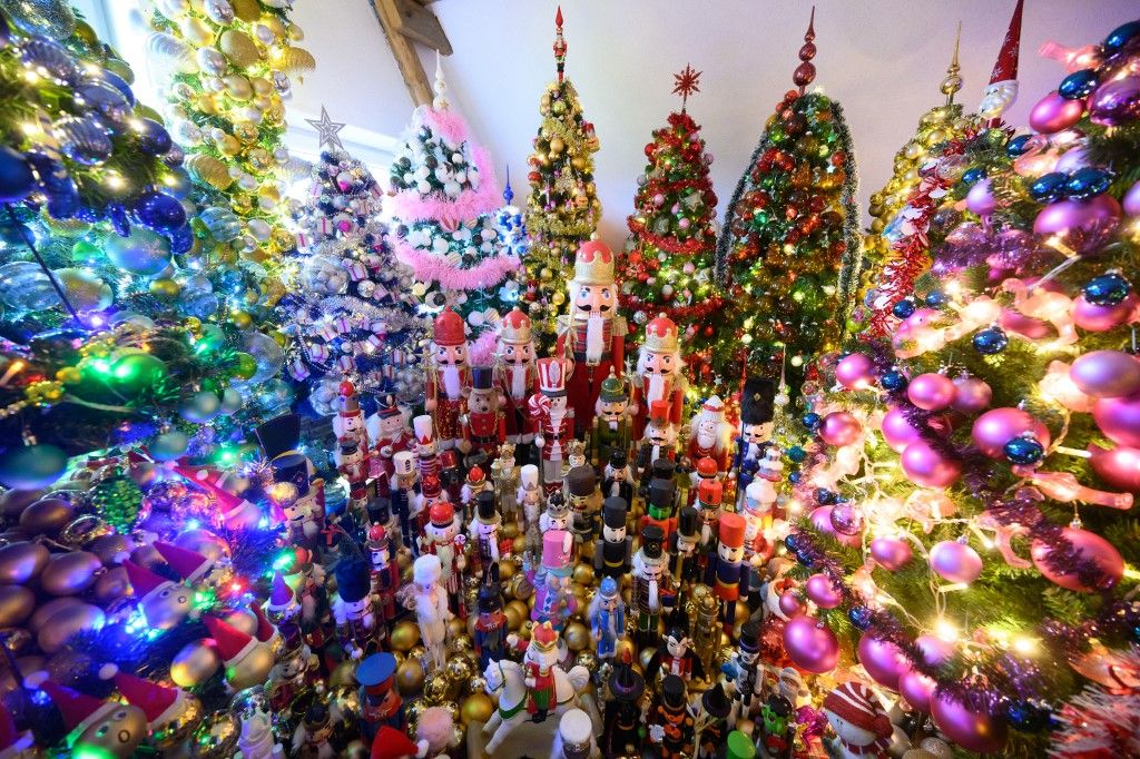 Family decorates house with 600 Christmas trees