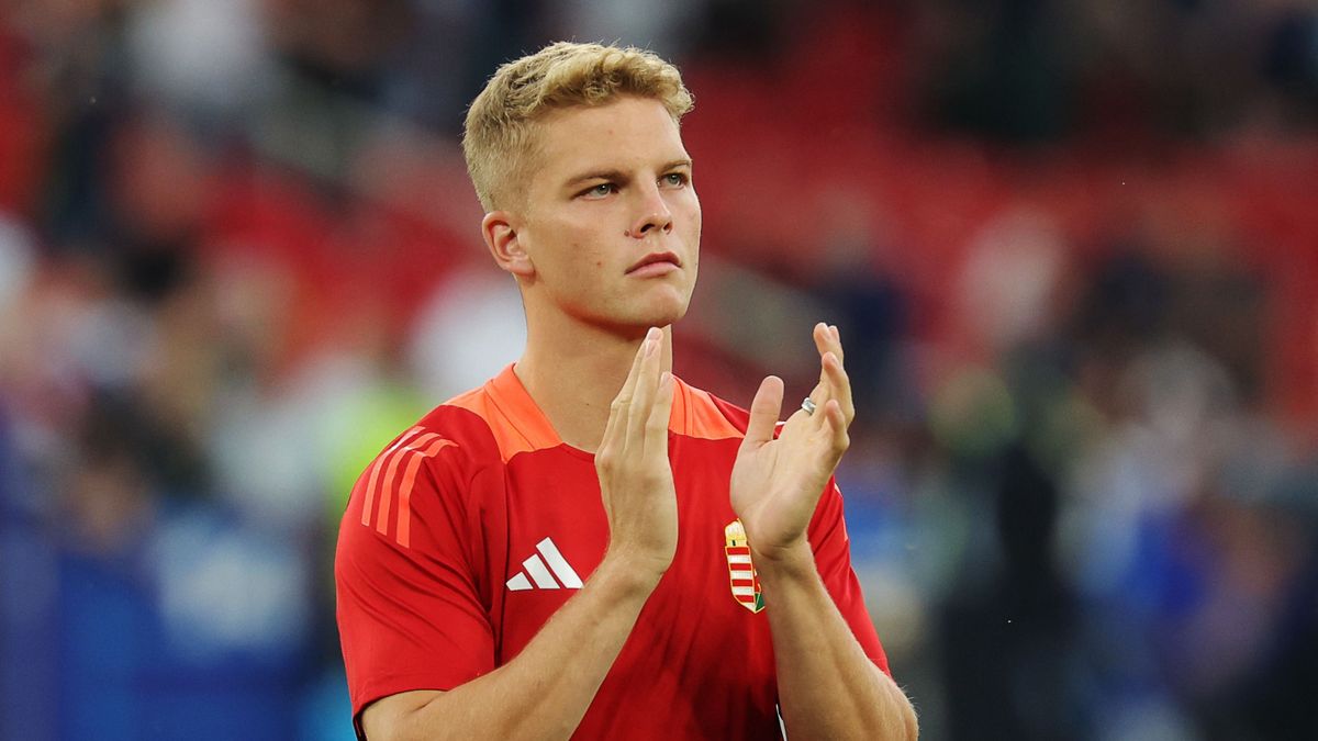 Hungary's midfielder #13 Andras Schaefer applauds ahead of the UEFA Euro 2024 Group A football match between Scotland and Hungary at the Stuttgart Arena in Stuttgart on June 23, 2024. 