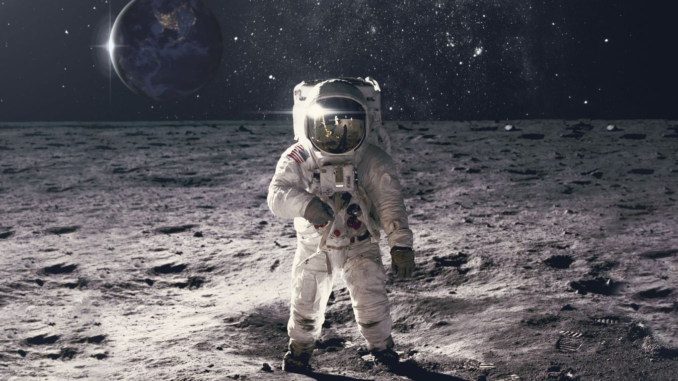 Astronaut,On,Rock,Surface,With,Space,Background.,Elements,Of,This