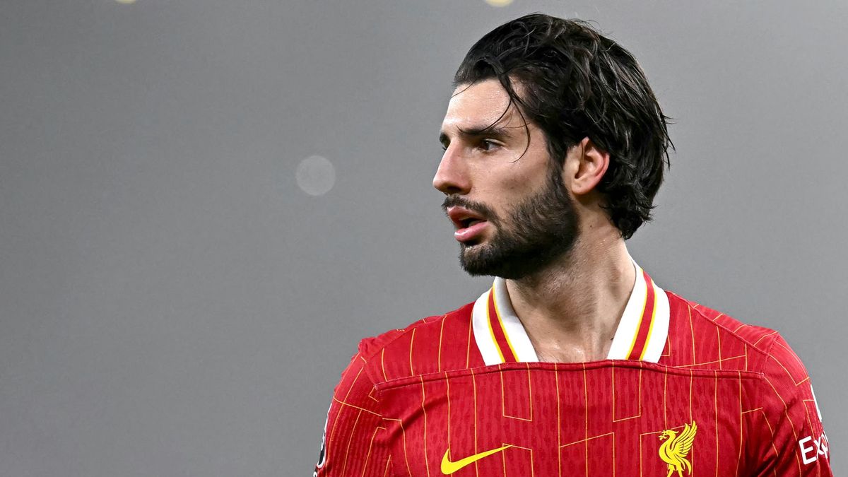 Liverpool's Hungarian midfielder #08 Dominik Szoboszlai reacts during the English Premier League football match between Liverpool and Leicester City at Anfield in Liverpool, north west England on December 26, 2024.  