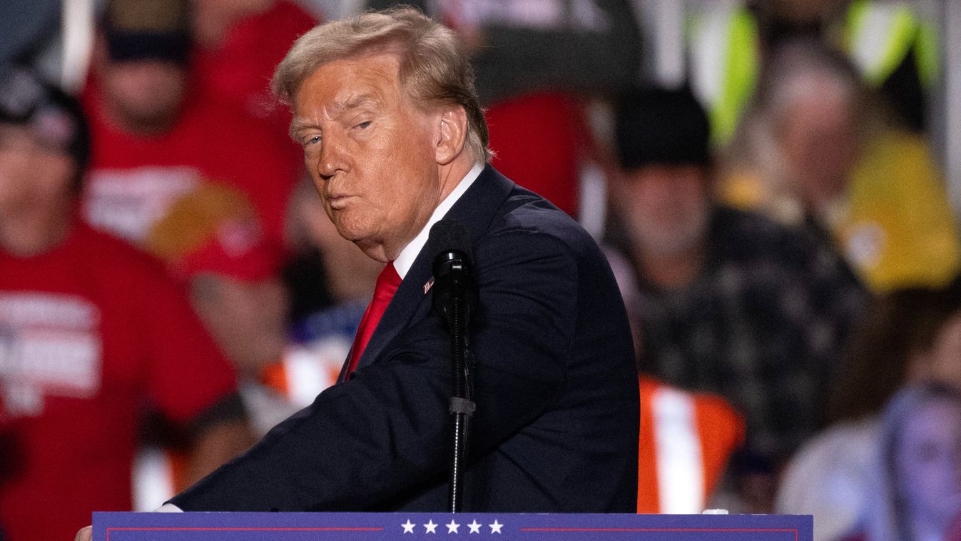 Donald Trump pauses during a video section of his speech during a campaign rally at Macomb Community College in Warren, Michigan, November 1, 2024.
ROBERTO SCHMIDT / AFP