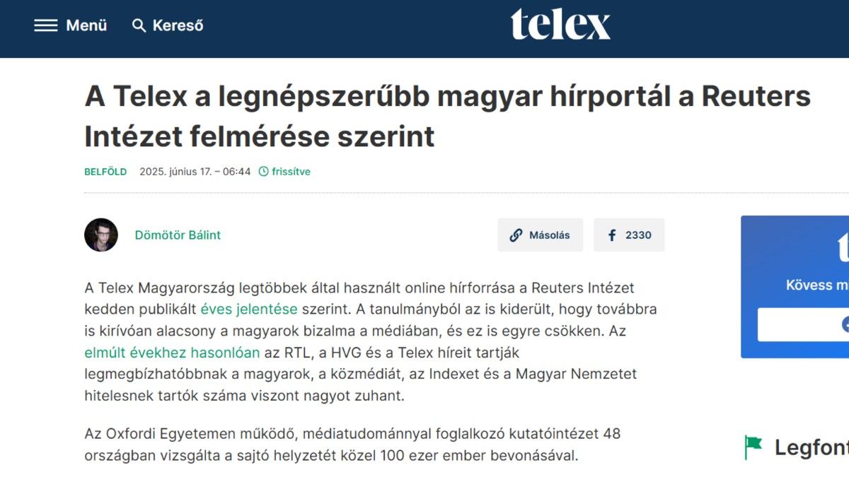 Önpromó a Telexen: tévesen teszi magát első helyre a portál