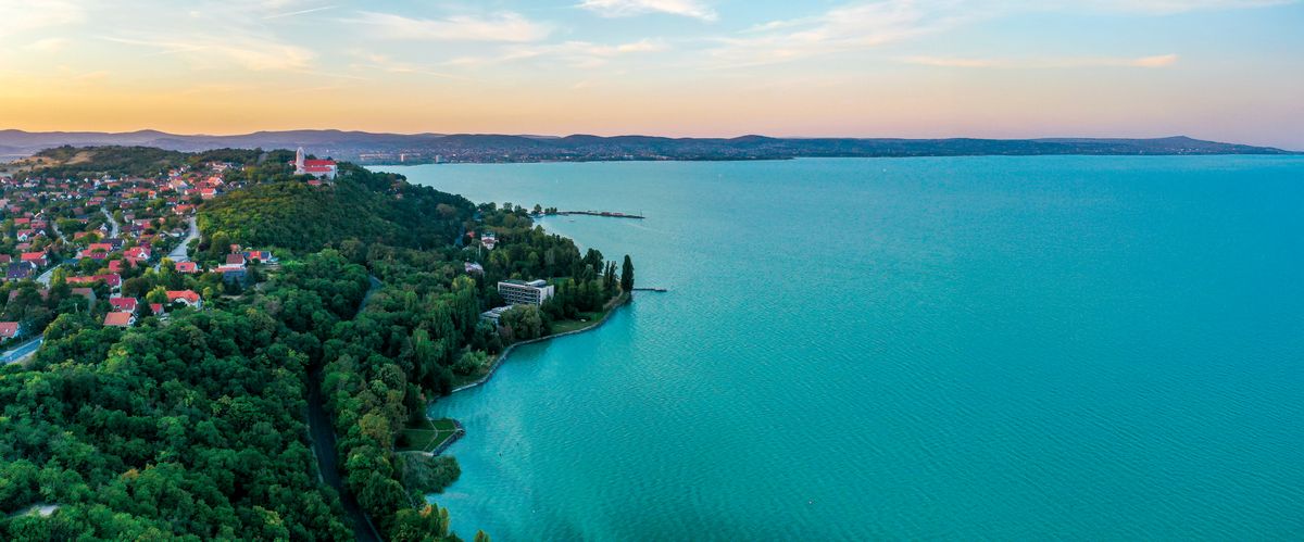 Aerial,View,Of,Tihany,Abbey,Before,Sunset,A,At,Lake