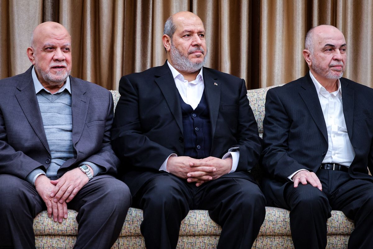 Katari támadás célpontjai: Nizar Awadallah, Khalil al-Hayya Hamas Mohammad Ismail Darwish Teheránban. KHAMENEI.IR / AFP