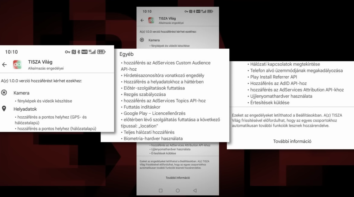 A Tisza Világ applikáció a fenti adatokhoz fért hozzá - Forrás: Patrióta YouTube csatorna