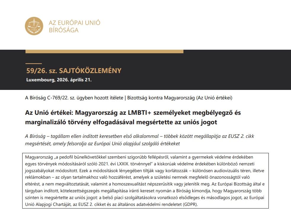 Európai Unió Bírósága, gyermekvédelmi törvény