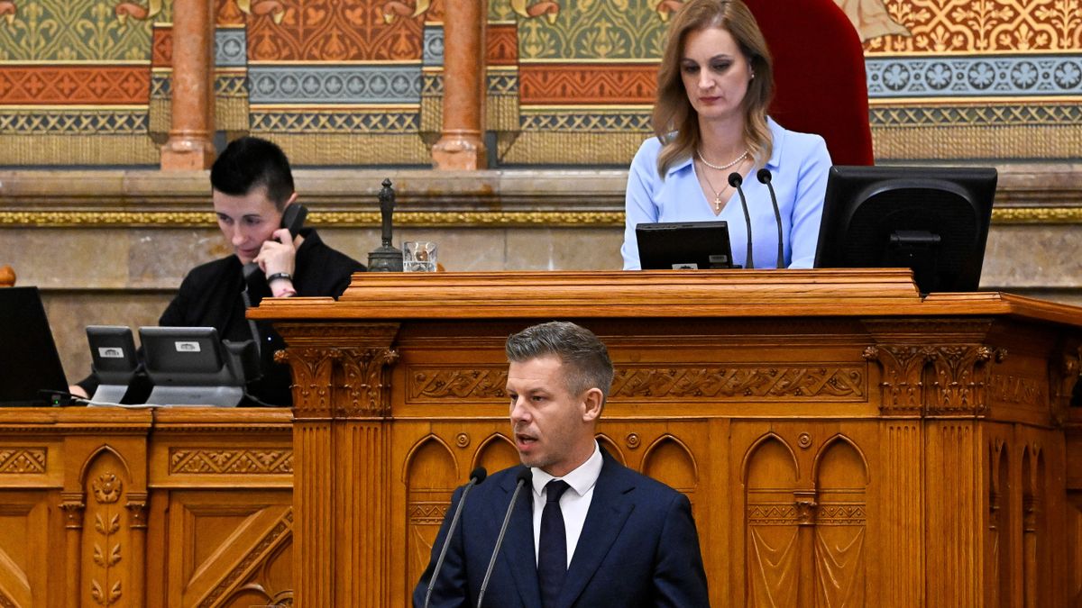 Forsthoffer Ágnes elhalmozza Magyar Pétert a Parlamentben.